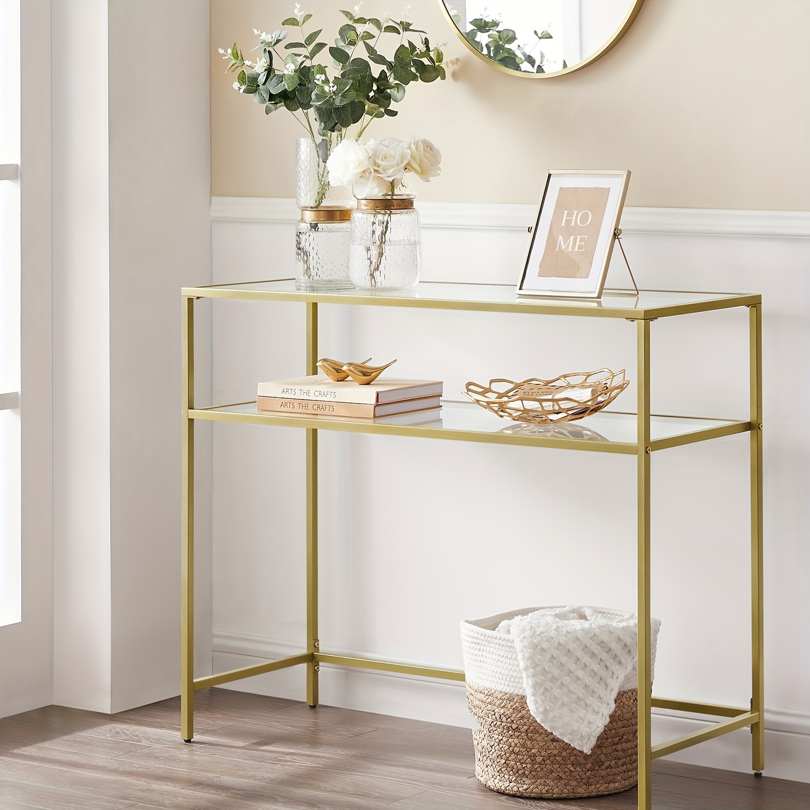 console sofa table golden tempered glass metal frame 2 Temu