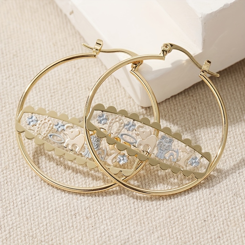 TEMU Vintage Copper Ring Earrings, Letter Earrings, Bohemian Style Earrings, Hoop Earrings, Women's Earrings 3 Color Earrings Elephant Earrings,