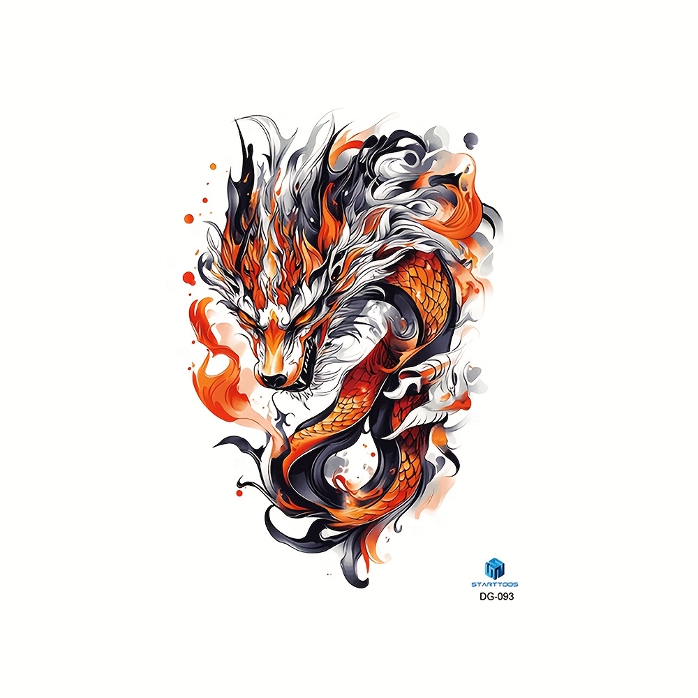 Cool Dragon Pattern Tattoo Sticker, Suitable For Parties, Gifts, And Festivals. Temporary Waterproof Tattoo Stickers For Hands, Legs, Abdomen, Shoulders, Neck, Collarbone - 1pc Per Pack