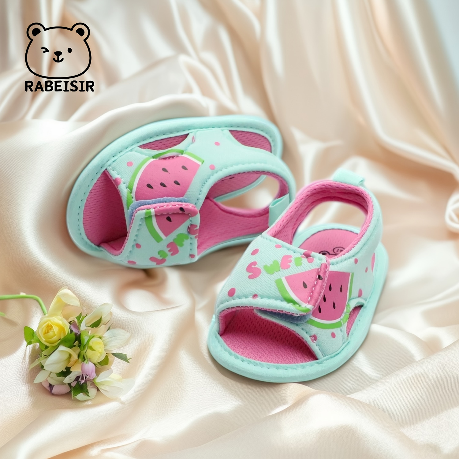 RABEISIR Adorable Mermaid & Watermelon Baby Walker Sandals - Breathable, Non-Slip Soft Sole Shoes with Easy Hook-and-loop Fastener Strap - Perfect for Spring/Summer Daily Wear & Vacation Outfits, Toddler Sandals