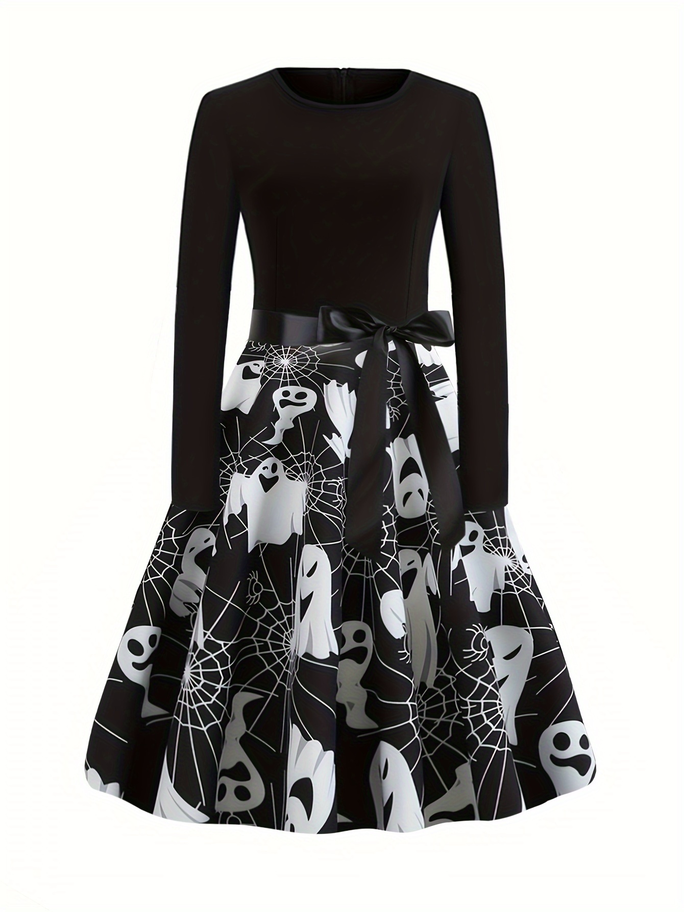 Cartoon Ghost Neck Dress Elegant Long Sleeve - Temu Portugal