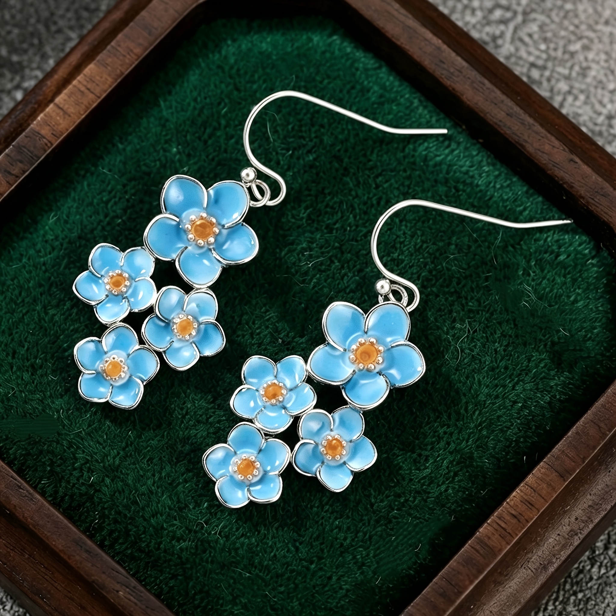 TEMU 1 Paire de Boucles d'Oreilles Pendentifs Vintage Fleur d'Huile Goutte à Goutte , Ton Bleu, Convient aux Réunions et Vacances Quotidiennes des