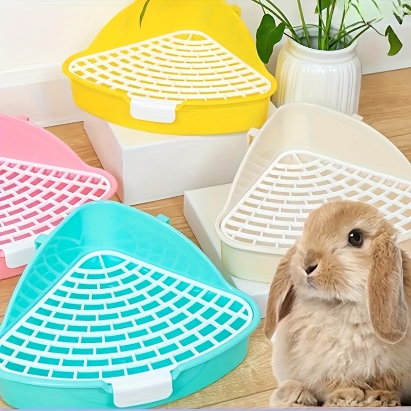 

Triangle Corner Pet Litter Box For Small Animals - Durable Plastic Training Pan For Rabbits, Guinea Pigs, And Chinchillas - Pvc Material