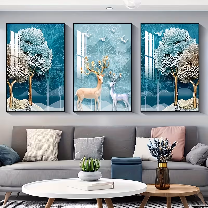 2d flat set of 3 modern abstract leaf wall art canvas paintings suitable for living room decor unframed details 2