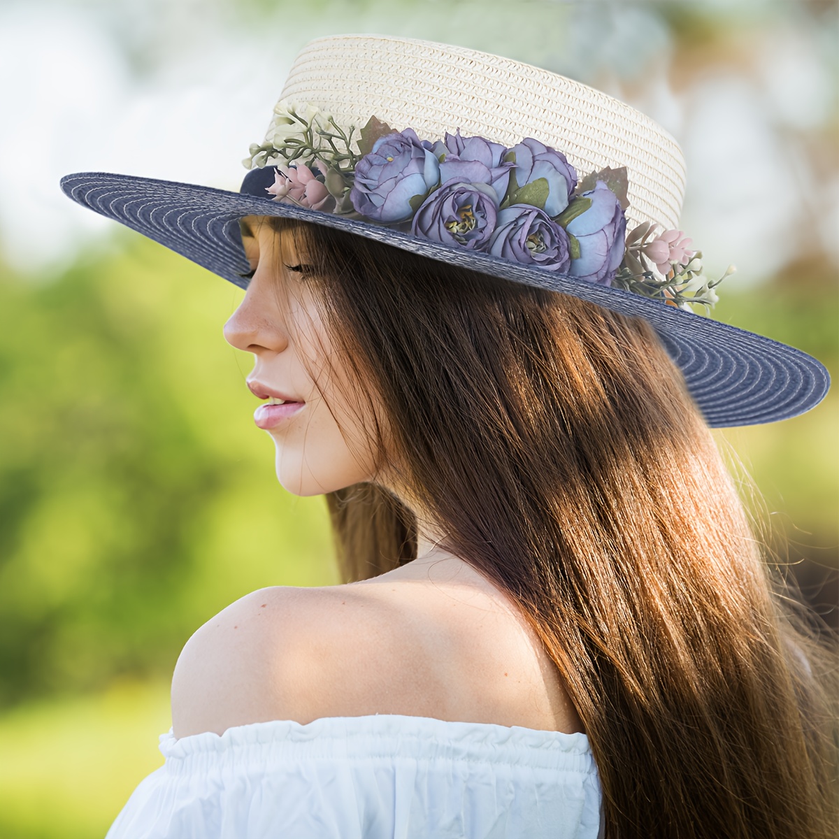 Chapeau de paille avec fleurs pour invitée de mariage – Modèle Sweet Paradise