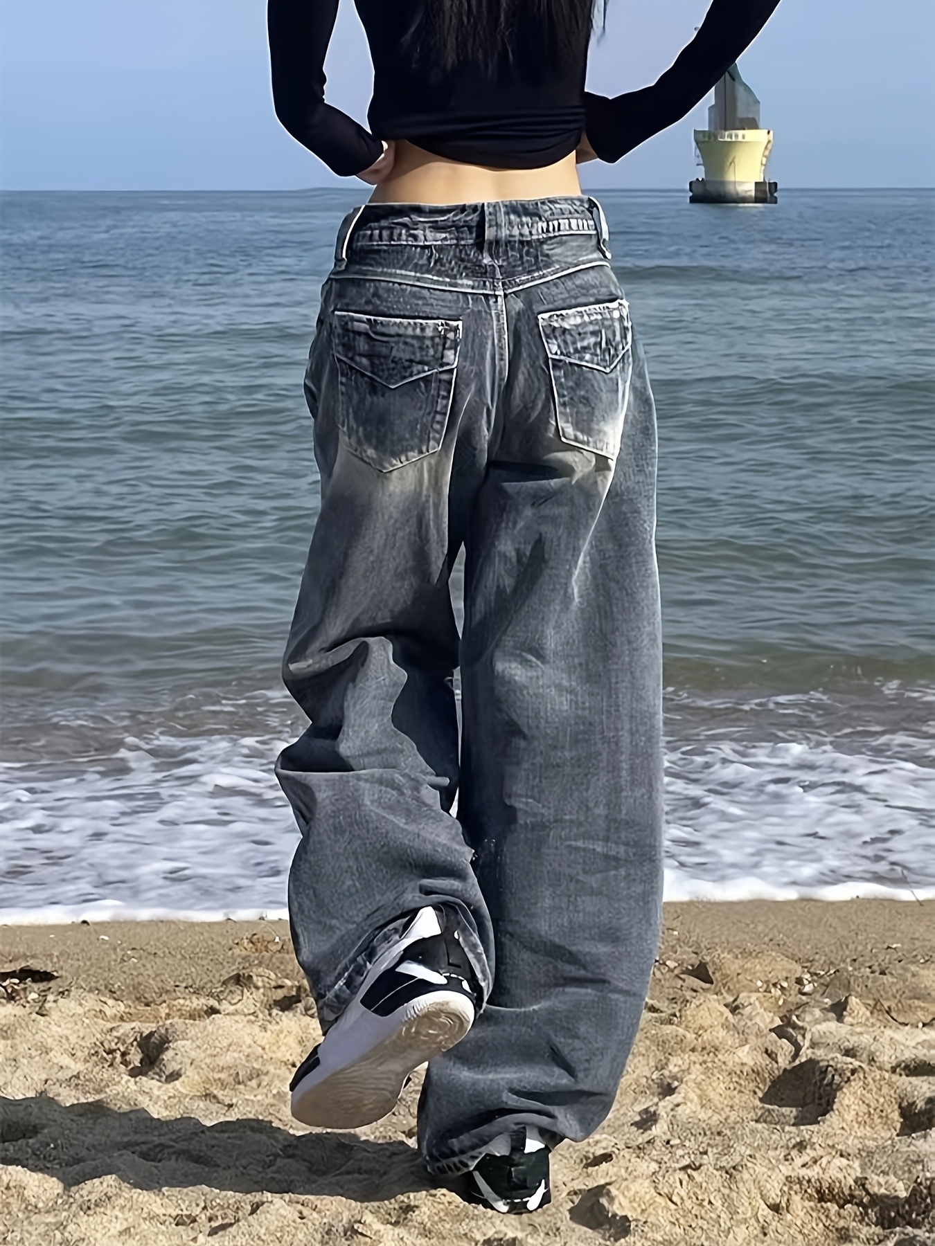 xcy womens high waisted vintage wide leg jeans non stretchy Temu