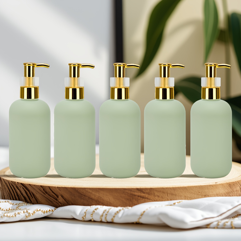 TEMU Ensemble de 5 distributeurs de cuisine et de salle de bain avec embouts de pompe dorés, flacons à pression réutilisables pour shampooing, et gel
