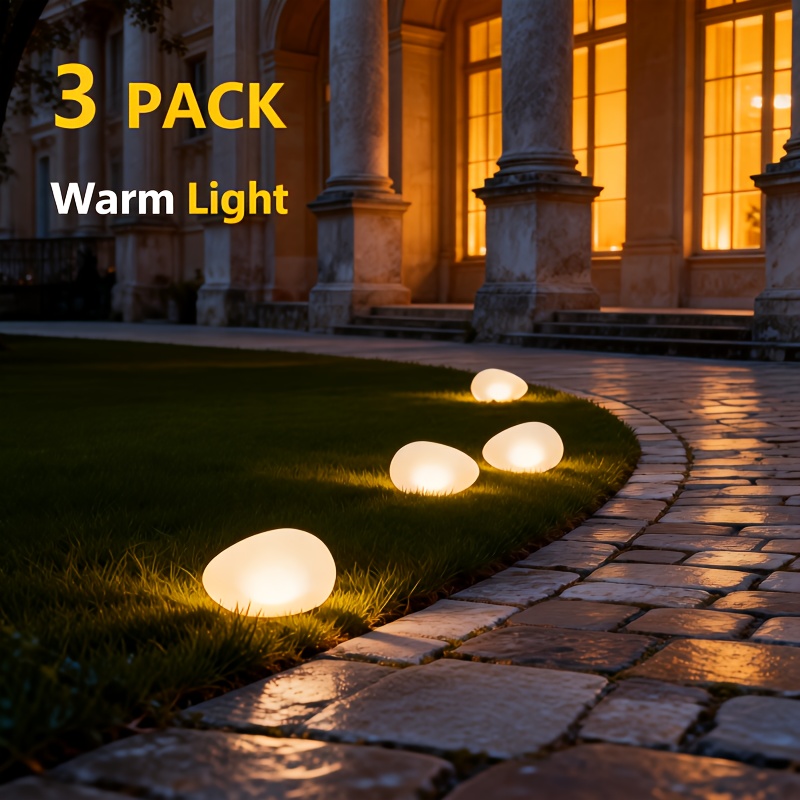E-shop Solar Mini-Kieselsteinlichter, eiförmige Wegebeleuchtung – Außenleuchten | für Garten, Gehwege, Pool, Landschaft | 3er-Pack oder 2er-Pack |