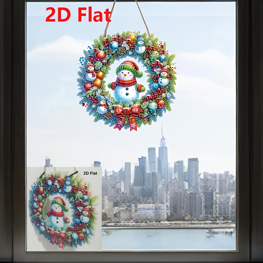 Image of 2d Flat, 2d Flat Printed Acrylic Round Christmas Snowman Hanging Door Sign, Xmas Holiday Front Porch Wall Decor, Home Indoor Outdoor Festival Atmosphere Ornament Christmas Gift, 2d Flat