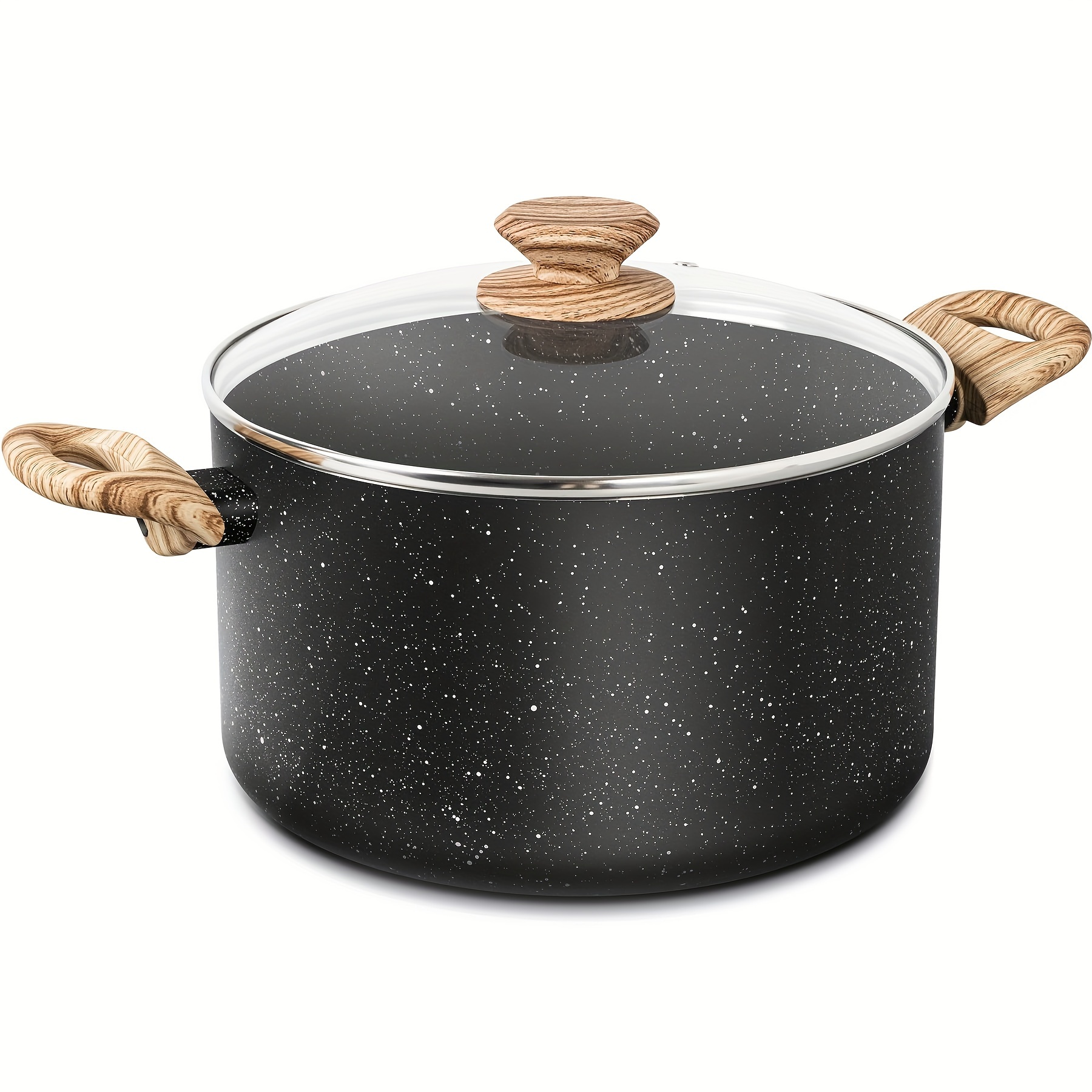 

6 Quart Stock Pot With Lid, Nonstick Soup Pot With Lid, 6 Qt Cooking Pot Induction Compatible, Non Stick Pot With Stay-cool Handle, Nonstick Pot For Cooking, Black Granite