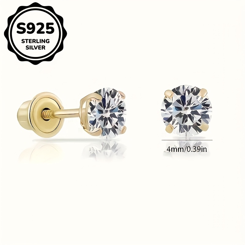 18k golden plated 925 sterling silver single round three dimensional synthetic zirconia earrings for my   christmas gift Product details 0