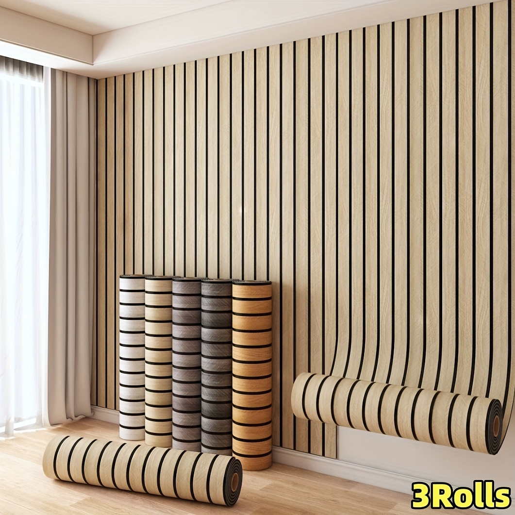 1 3 rolls 3d wood grain self   wallpaper thickened grid pattern straight   for living room tv background accent wall decor   stick application   decoration  
