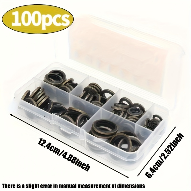 TEMU 100pcs/box Car Oil Pan Gasket Kit With Replaceable Rubber Oil Plug Washers And Seals For M6, M8, M10, M12, M14, M16