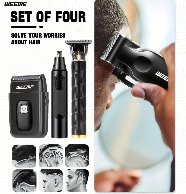   4pcs mens facial grooming set home electric hair clipper kit usb   clippers   razor nose hair trimmer for shaving trimming nose hair care carry on travel use with lcd display   fathers day birthday gift for boyfriend husband elders relatives Product details 1