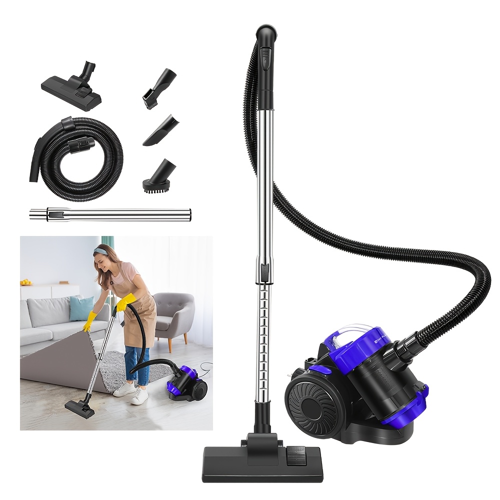 Image of Cylinder Vacuum Cleaner With Large Head Brush, 2-in-1 Nozzle, Flat Nozzle, Brush Head, 1.5l Dust Collection Cup And Hepa Filter, Compact Bagless Vac Cleaner For , Carpet & Car