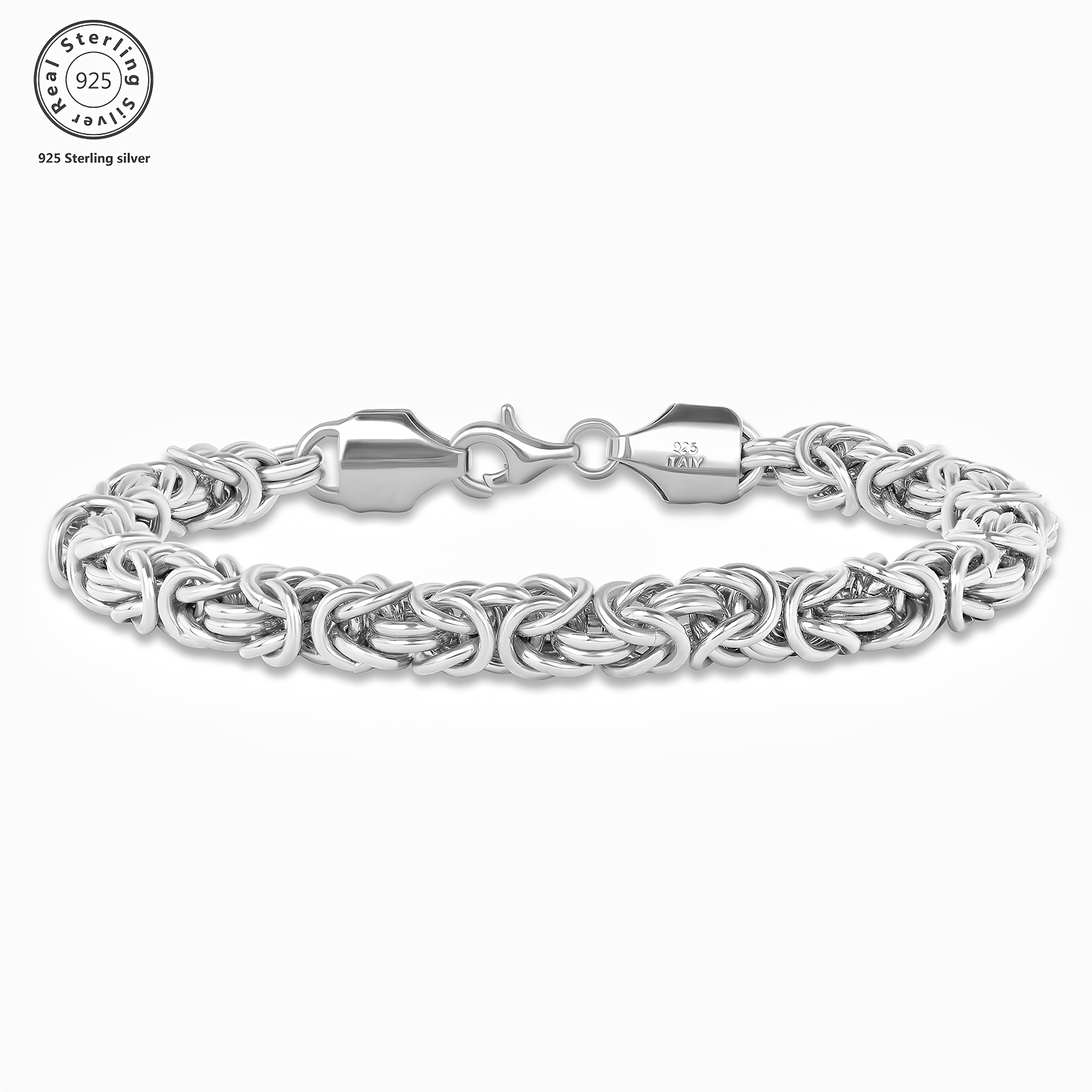 TEMU 925 Silver Thick Chain Grass Rope Woven Women's Bracelet, Men's Bracelet, Handmade, Simple And Fashionable, Designer High-quality Products,