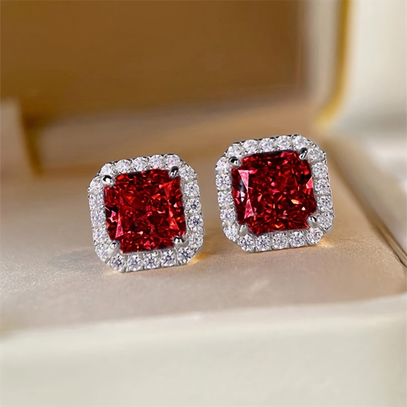 Image of Luxurious Pink Synthetic Zirconia Stud Earrings For Women's Wedding Engagement Wear Elegant Earrings (without Box)