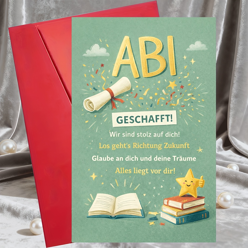 1 Greeting Card + 1 Envelopegraduation Congratulations Card Abi Theme Diploma And Stars For College Or High School Grad Gift From Parents Coworkers Ceremony Party Congrats Cardgreeting Card