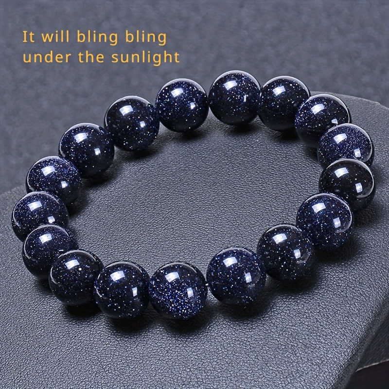 

1pc Artificial Blue Sandstone Bracelet, Crystal Artificial Stone Beaded Bracelet, Men's And Women's Elastic Rope Jewelry