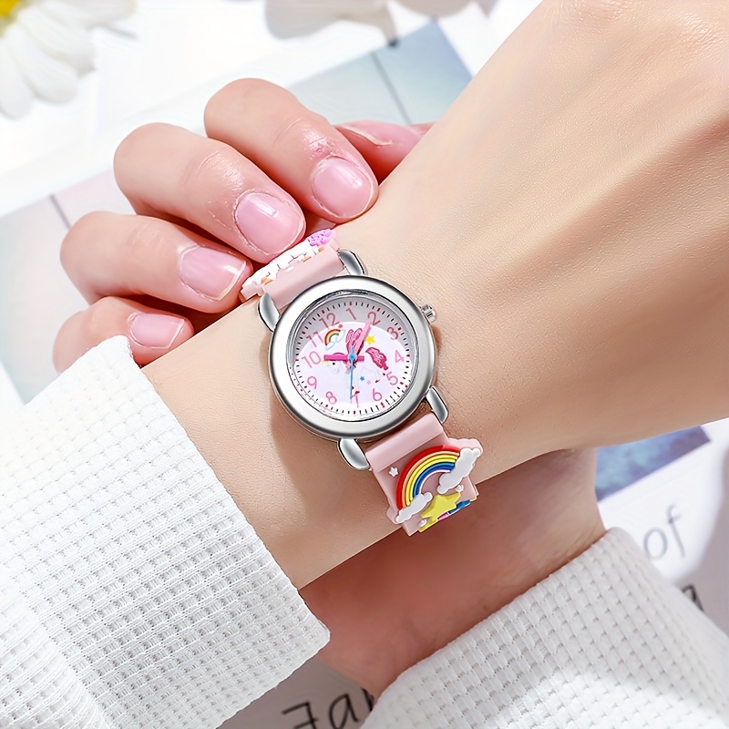 Parents' Gift For Children Students Learning Quartz Watch Cute Cartoon Silicone Strap 3d Rainbow Pattern Watch