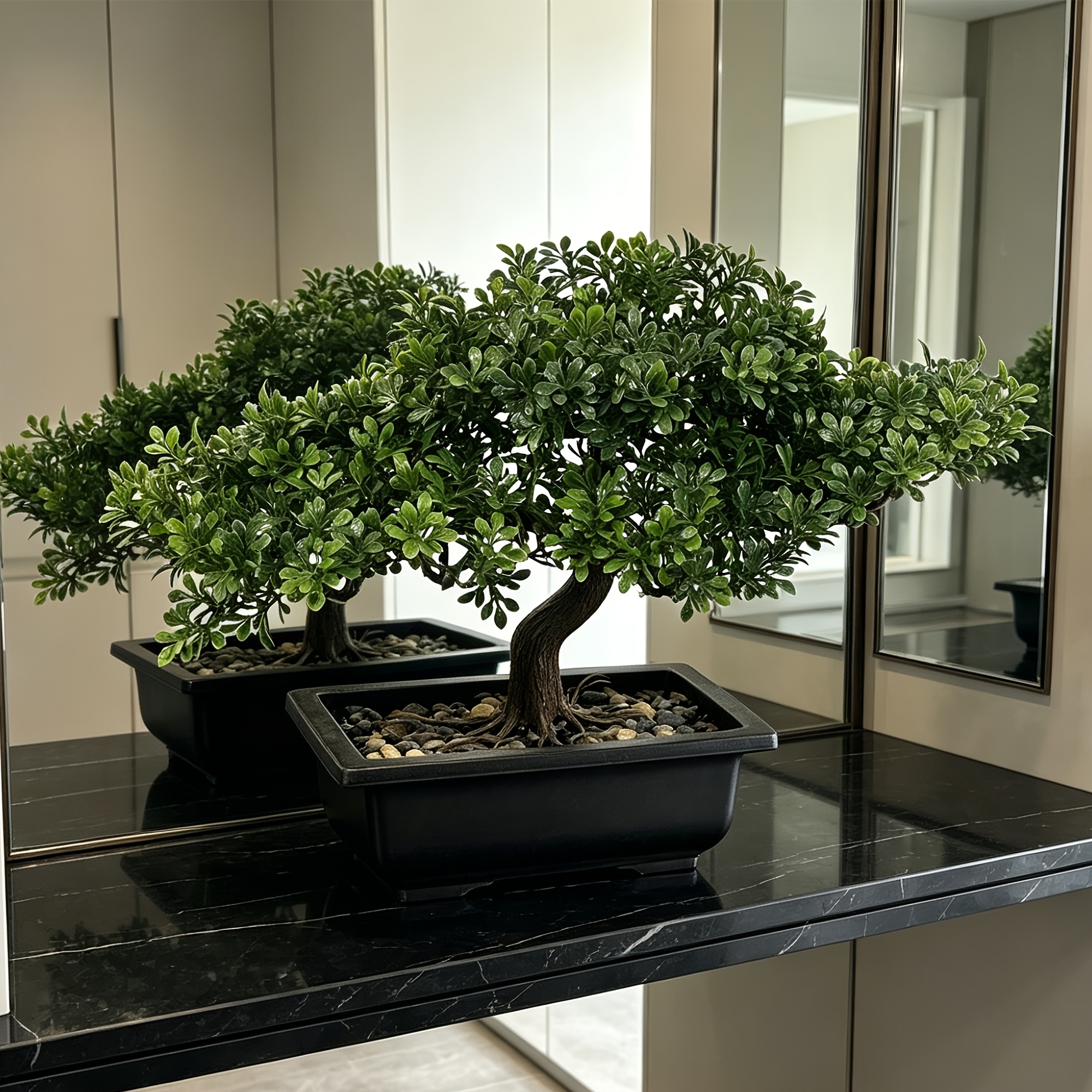 Artificial Aglaia Odorata Bonsai with Stone Accent