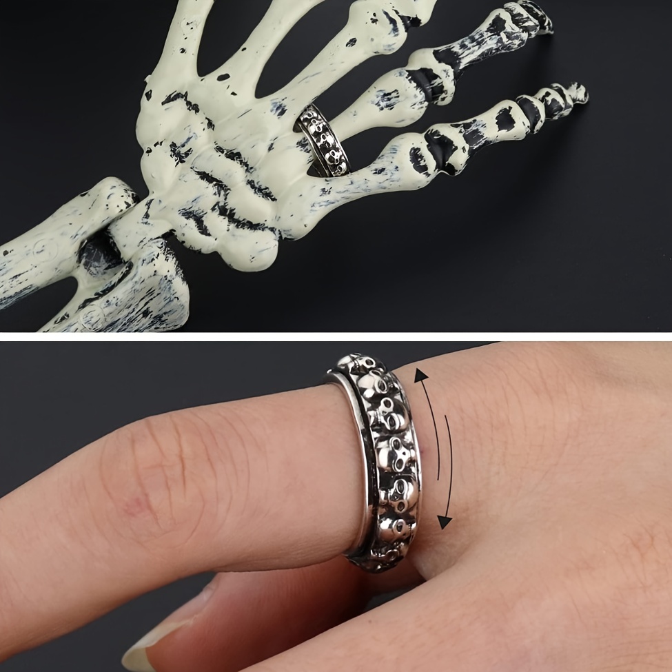 gothic skull spinner ring - adjustable band vintage punk style unisex finger jewelry with synthetic synthetic zircon​ accents, mixed colors, durable & stylish for casual attire, edgy accessory, edgy accessory, durable jewelry, for teenager, for teenager Product details 0