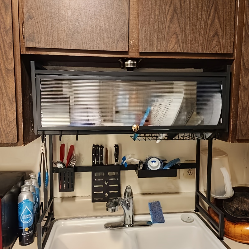 TEMU Black Kitchen Shelf For Drying Bowls And Utensils, Featuring A Drainage Rack That Your Countertop Dust-free
