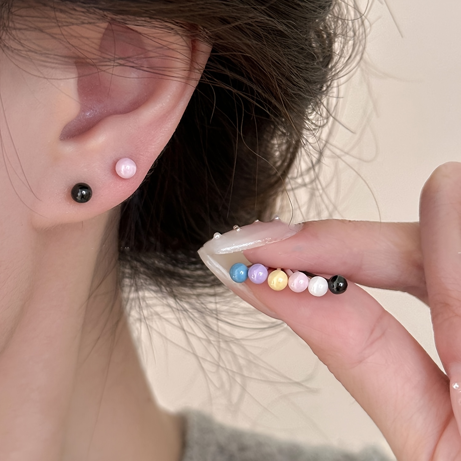 TEMU 6pcs Set Of Colorful Ear Studs - Sleeping Wear All-porcelain Ear Rods Fashionable Ear Piercing Jewelry - Women's Fashion Earrings