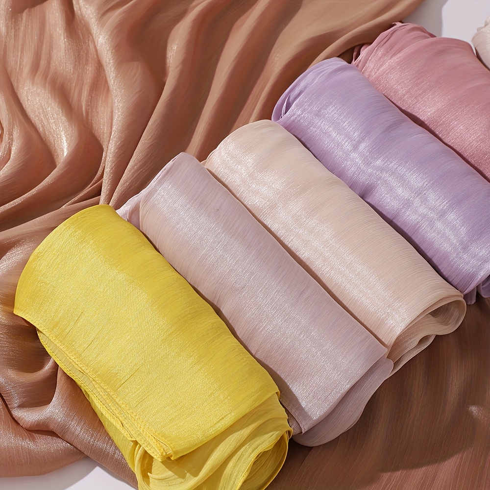 5pcs Set Women's Luxury Pleated Shimmer Organza Hijab Scarf for Muslim Ramadan