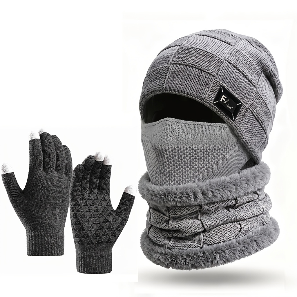 Winter Fleece Hat Set Unisex with Gloves & Neck Gaiter