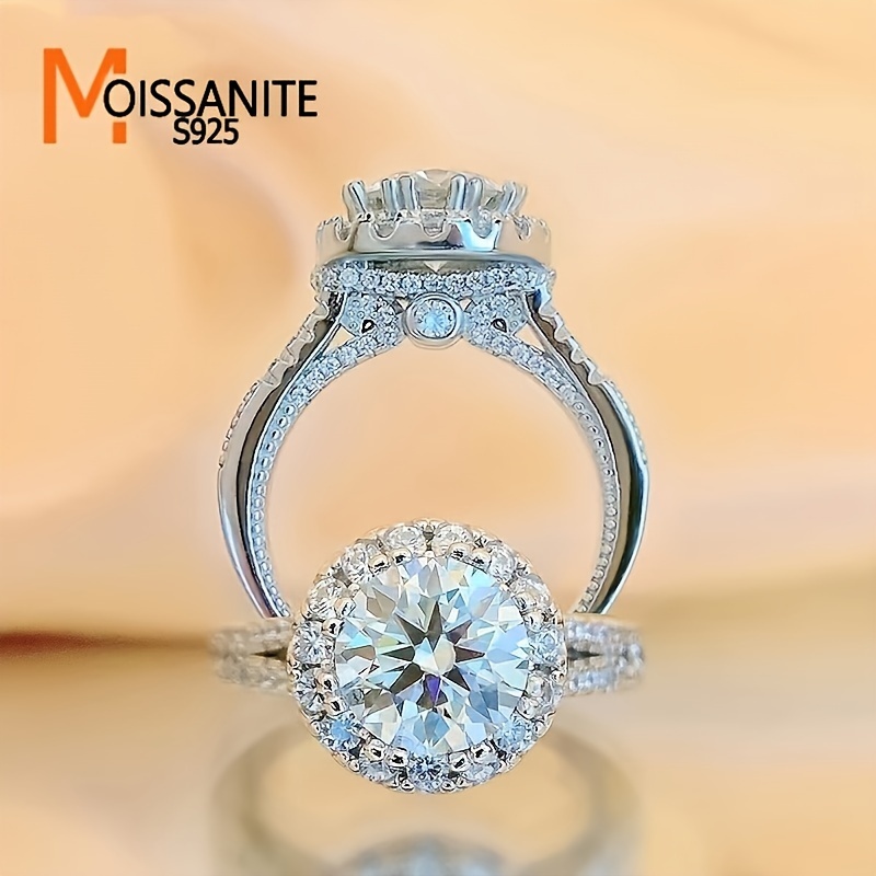 

S925 Round 2 Moissanite Halo Engagement Jewelry For Women For Proposals, Weddings, And Formal , Box