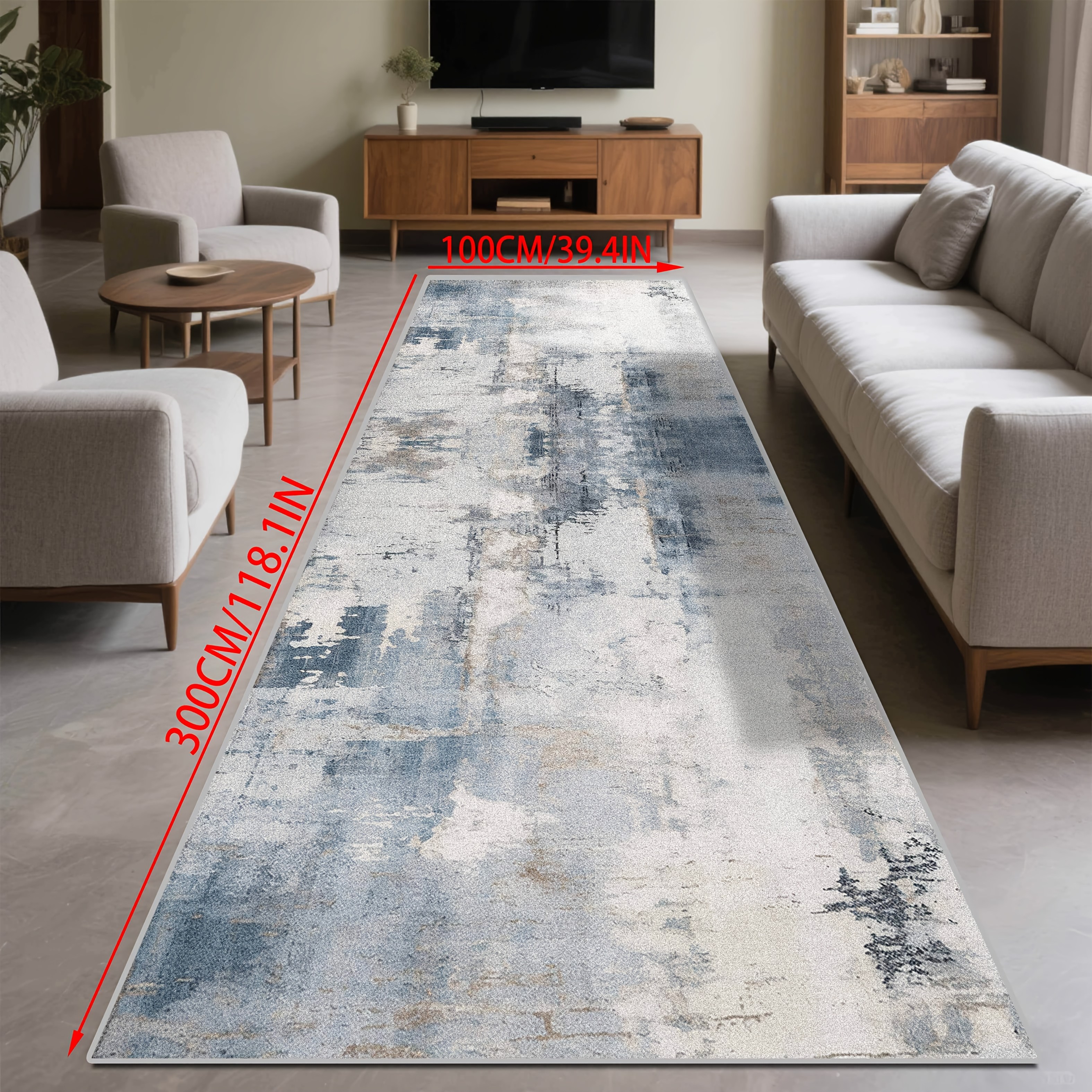 TEMU [] 1pc, Ultra-long Retro Distressed Watercolor Design Pattern Corridor Soft Carpet, Non-slip Balcony Strip Carpet, Bathroom Mat, Laundry Room