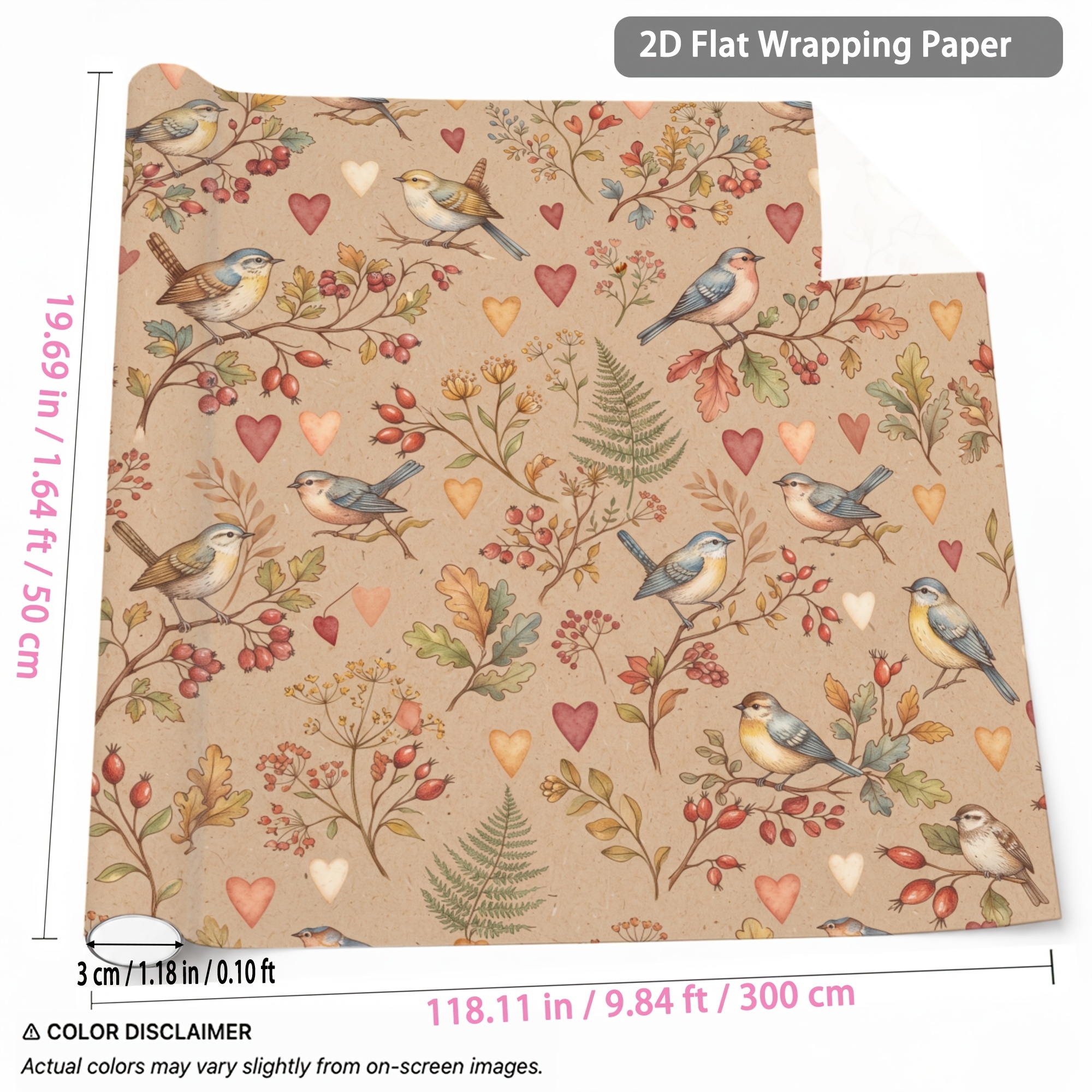 TEMU 1 Rotolo di Carta da Regalo Uccelli, e Motivi 1,64ft X 9,84ft Stile , Confezione Decorativa per Compleanno, Matrimonio, San Valentino, , Natale,