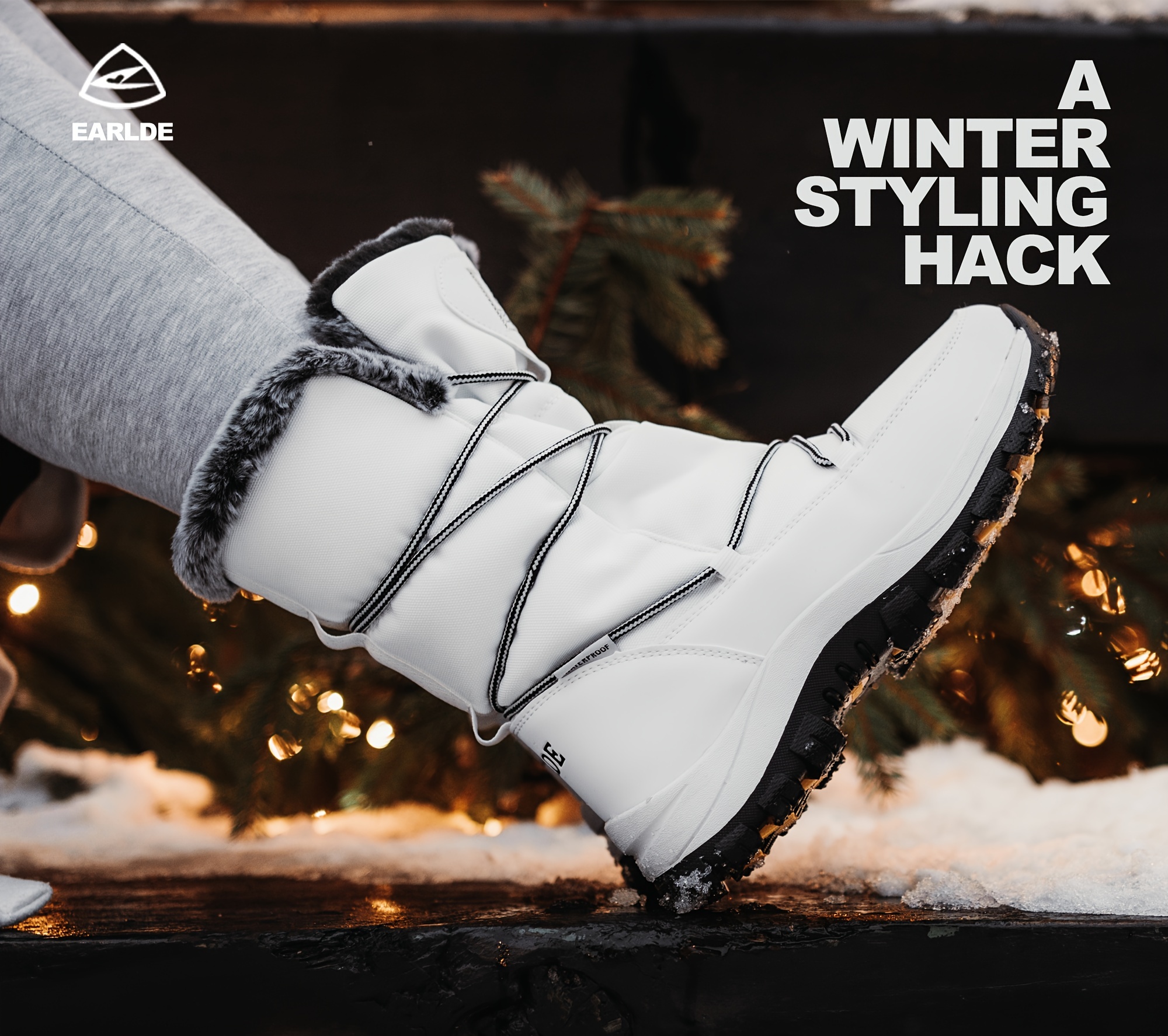   womens snow boot with waterproof lace up   calf outdoor winter deep tread   details 1