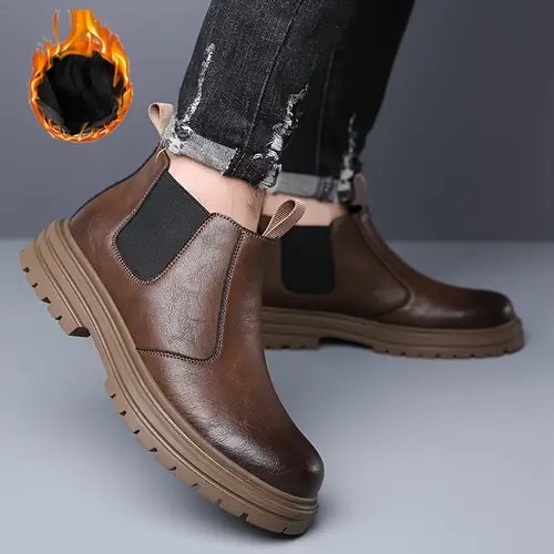 남성용 가을/겨울 패션 단색 슬립온 작업 부츠, 편안한 파이버 합성 상단, 합성 안감, 고무 밑창, 천 인솔 - 세련된 야외 신발