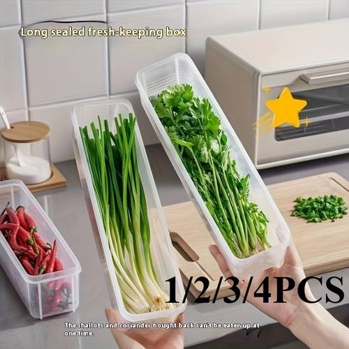 1 2 3 4pcs long plastic fresh keeping storage containers for vegetables refrigerator organizer bins for mint and more durable sealable kitchen organization boxes without battery