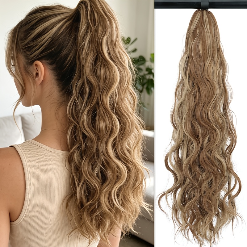 TEMU Extensions de queue de cheval longue ondulée pour femmes, cheveux synthétiques résistants à la chaleur, volumineux et épais pour de la longueur