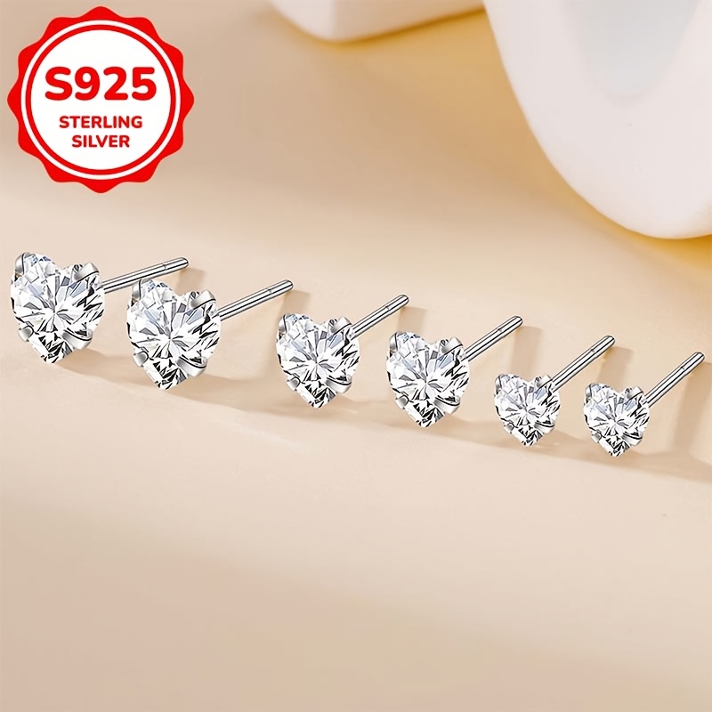 3pc Women's Love Heart Stud Earrings Set