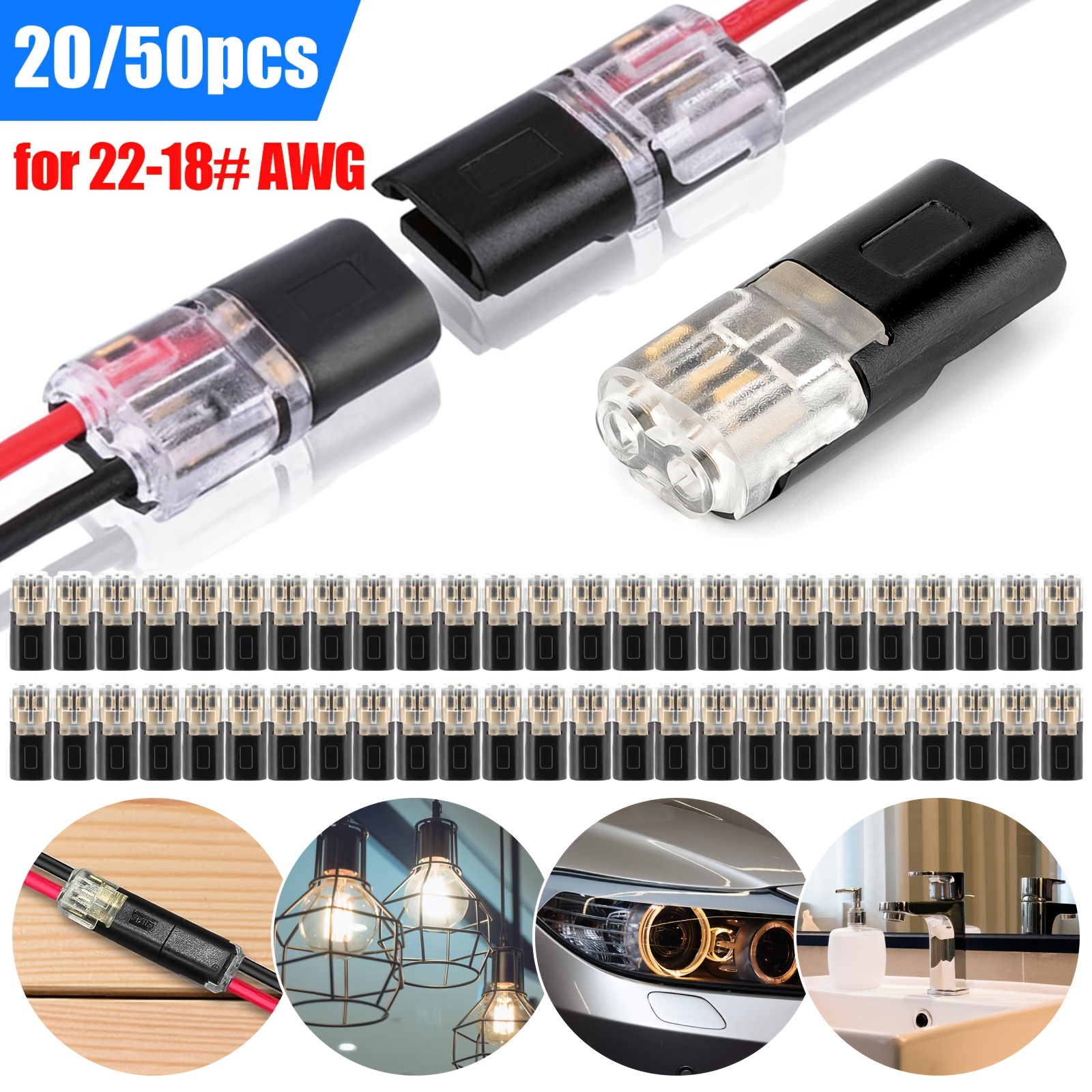 

20/50pcs Double-wire Cable Plug-in Snap Connector Clamp With Locking Low Voltage Wire Connectors