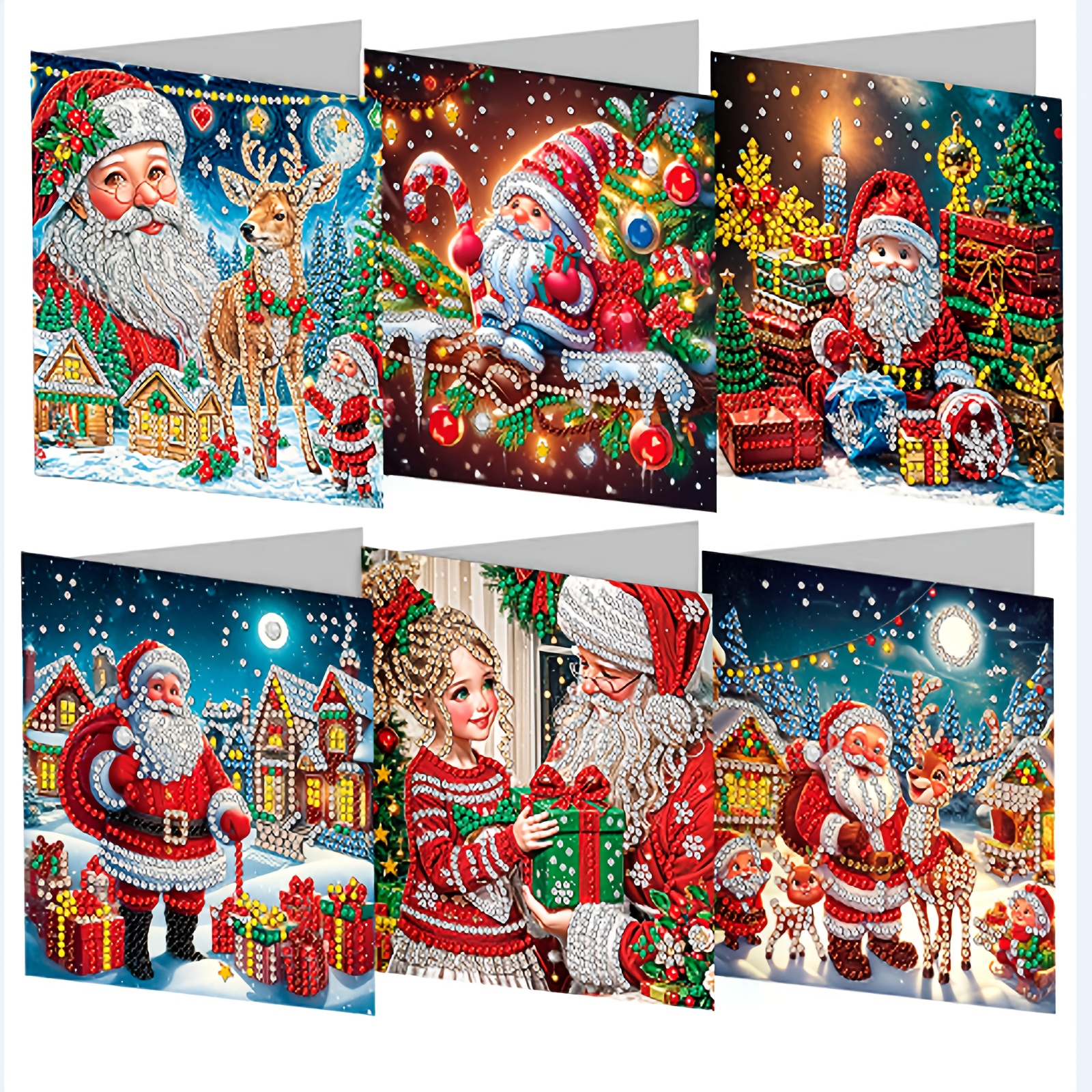 

6pcs Diy Diamond Painting Kit - 5d Diamond Art, Christmas & , Exquisite Greeting Cards Santa , Set For Wishes