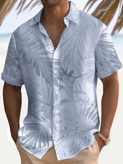 hawaiian floral print mens button pocket short sleeve shirt