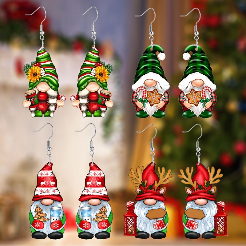 

4 Pairs Of Cute Santa Earrings Set, Daily Party Holiday Gifts