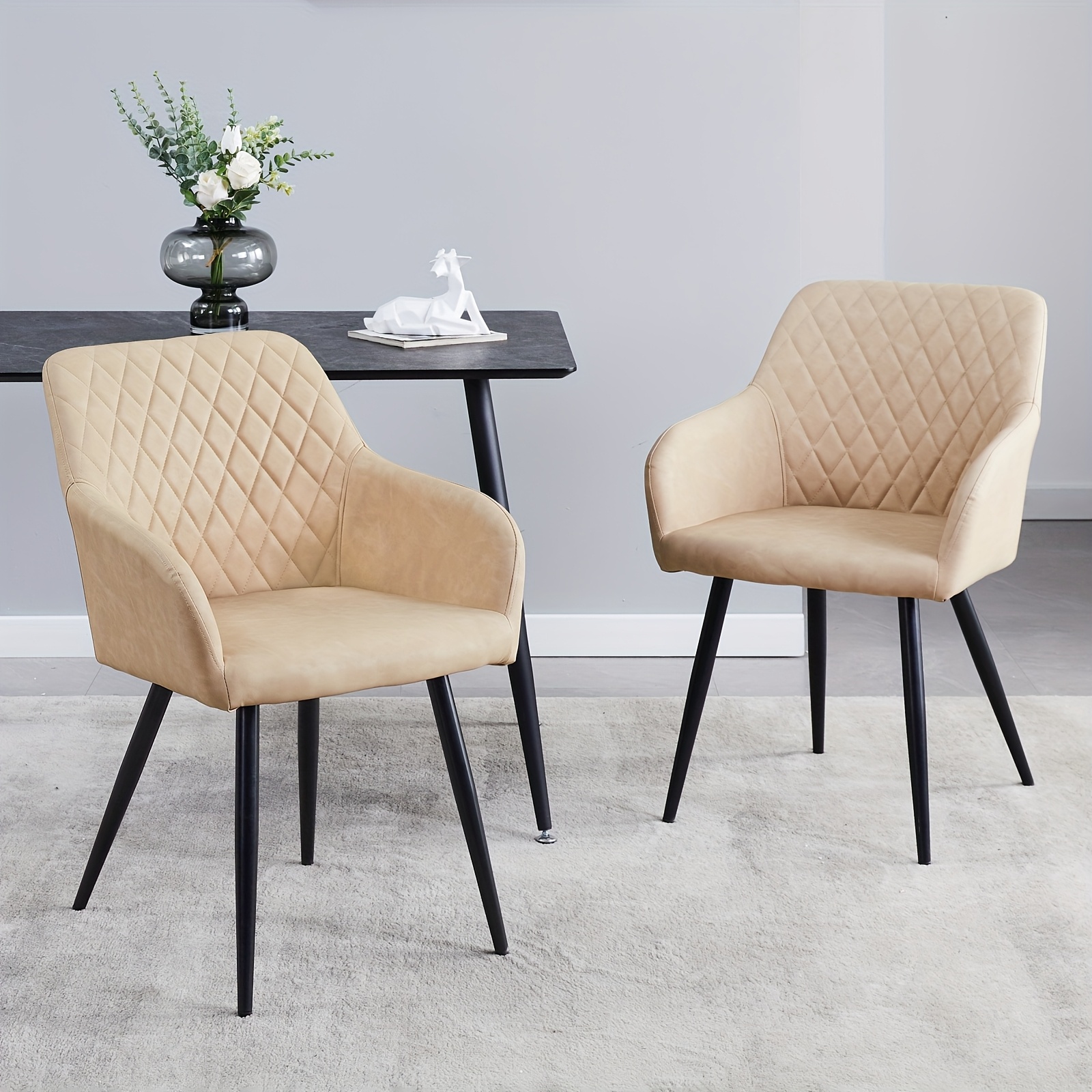 Image of Set Of 2 Leisure Dining Chairs With Armrests, Featuring Faux Leather Padded Seats, Ideal For Kitchen, Lounge, Living Room, Bedroom, And Reception Areas