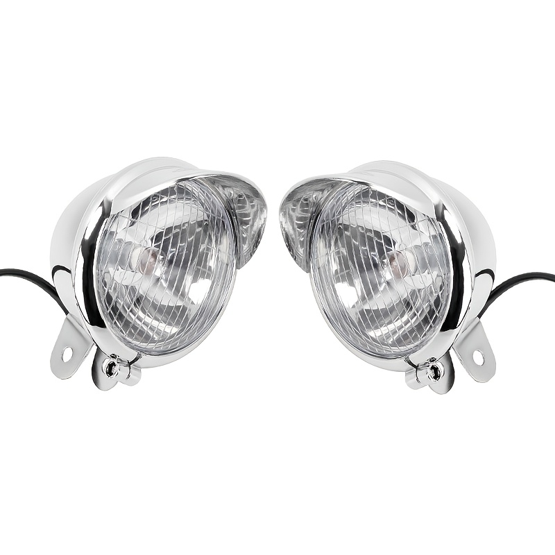 TEMU 2pcs Silver Universal Motorcycle Fog Lights Front Headlight Lamp Dc12v For Bobber Chopper Cruisers, Without Battery