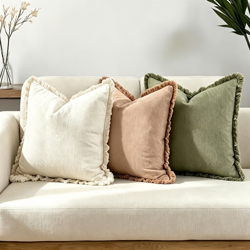 TEMU 3pcs Tassel Fashion Living Room Throw Pillow Covers, Cushion Covers, Clean Soft Comfortable, Zipper Closure, Machine Washable, Suitable For