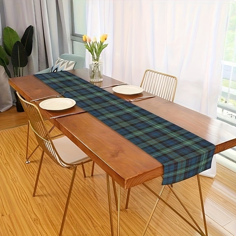 TEMU ; [3 Sizes Available] Elegant Table Runner - Green Checkered, Large Rectangular Table Decor, Suitable For Kitchen, Banquet, Party - Available