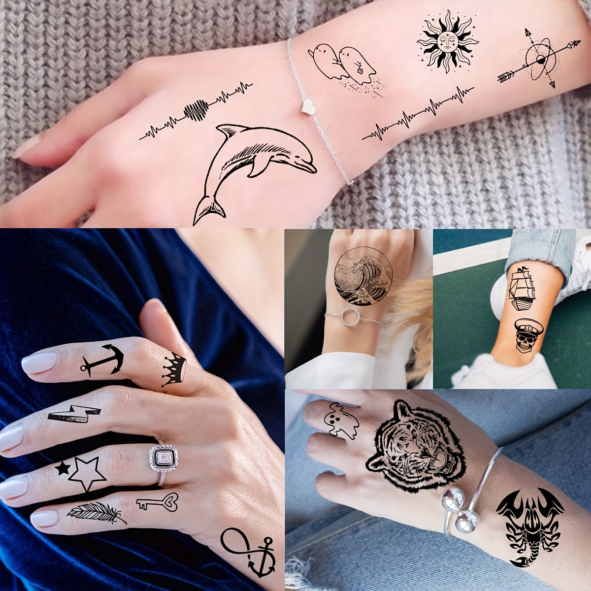 52 Schwarze Temporäre Tattoos – Wasserdicht, Verschiedene Motive Wie Schädel, Schmetterlinge & Blumen