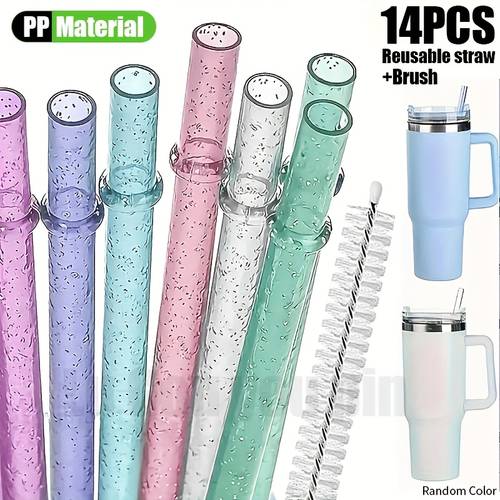 14 reusable straw set replacement straw suitable for 16oz 20oz 30oz sports water bottles compatible with popular suitable for party and daily use with brush for beautiful and colorful colors outdoors