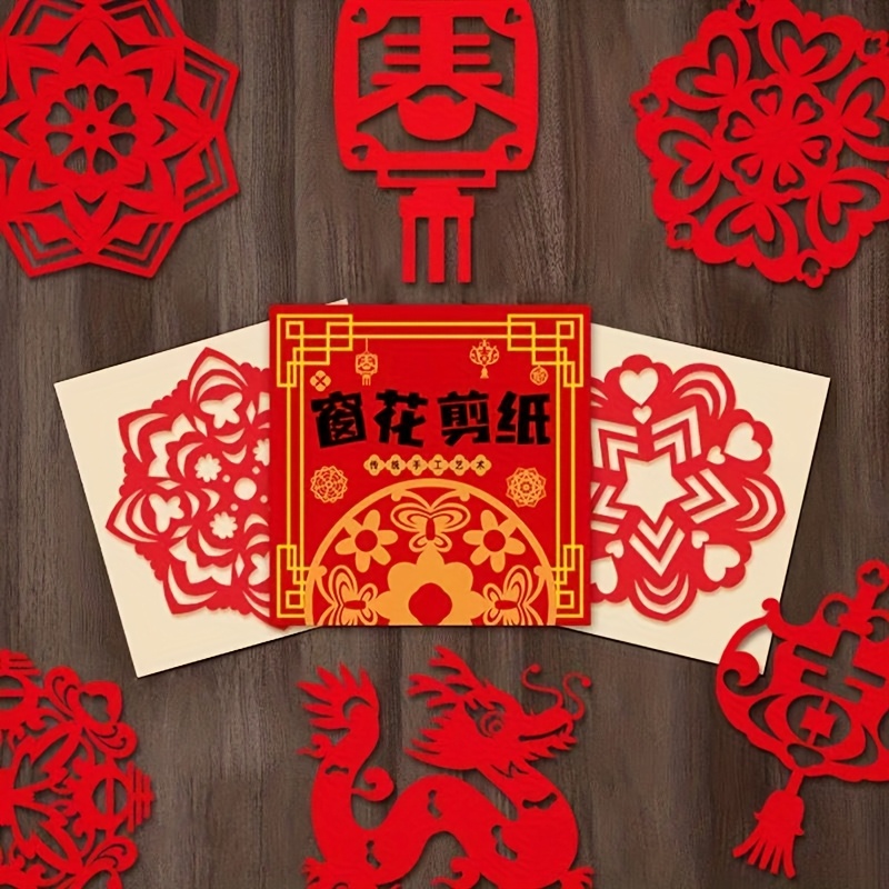 

30pcs Chinese New Year Paper Cutting Set - Traditional Pattern, Diy Crafts Set, Suitable For Window Display & Decoration, Party