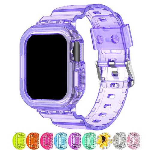 compatible for iwatch clear band with case 45mm 44mm 41mm 40mm mens and womens straps for iwatch series se 6 5 4 transparent